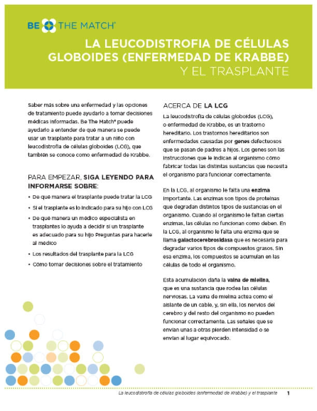 La leucodistrofia de células globoides (enfermedad de krabbe) y el trasplante