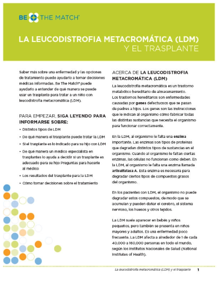 La leucodistrofia metacromática (LDM) y el trasplante