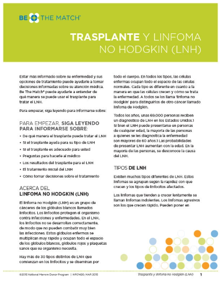 Trasplante y linfoma no hodgkin (LNH)